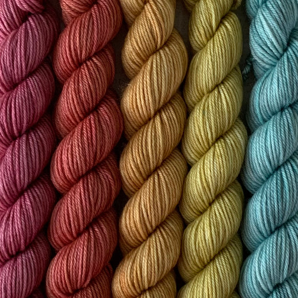 BRIGHT RAINBOW // Bite-Size Mini Set of 5 // Hand Dyed Yarn