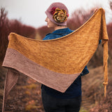 Shawl "Rhubarb Pie" designed by AbbyeKnits in colourways "Afternoon Tea" and "Silk Stockings"